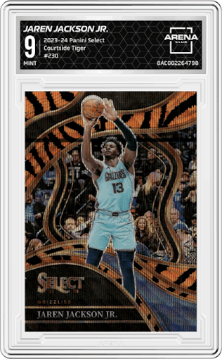 Jaren Jackson Jr. from the 2023-24 Panini Select  set featuring a Tiger parallel graded by Arena Club and given an overall grade of 9.