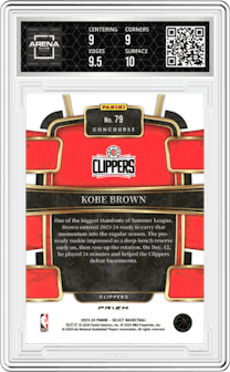 Kobe Brown from the 2023-24 Panini Select  set featuring a Tiger parallel graded by Arena Club and given an overall grade of 9.5.