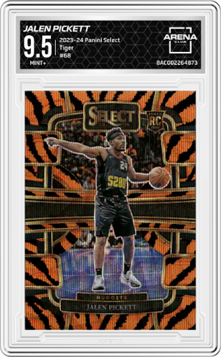 Jalen Pickett from the 2023-24 Panini Select  set featuring a Tiger parallel graded by Arena Club and given an overall grade of 9.5.