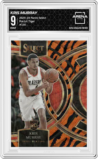 Kris Murray from the 2023-24 Panini Select  set featuring a Tiger parallel graded by Arena Club and given an overall grade of 9.