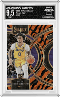 Jalen Hood-Schifino from the 2023-24 Panini Select  set featuring a Tiger parallel graded by Arena Club and given an overall grade of 9.5.