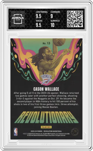 Cason Wallace from the 2023-24 Panini Revolution set graded by Arena Club and given an overall grade of 9.5.
