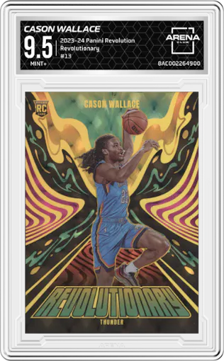 Cason Wallace from the 2023-24 Panini Revolution set graded by Arena Club and given an overall grade of 9.5.