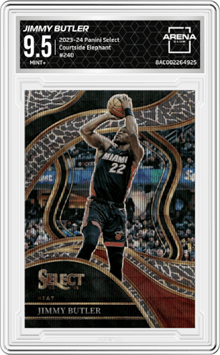 Jimmy Butler from the 2023-24 Panini Select  set featuring a Elephant parallel graded by Arena Club and given an overall grade of 9.5.