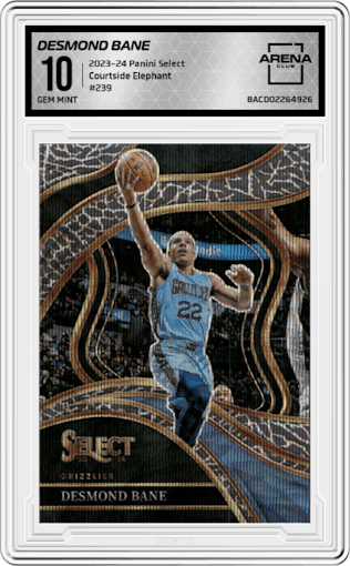 Desmond Bane from the 2023-24 Panini Select  set featuring a Elephant parallel graded by Arena Club and given an overall grade of 10.