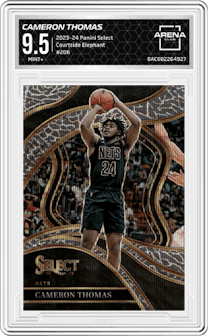 Cameron Thomas  from the 2023-24 Panini Select  set featuring a Elephant parallel graded by Arena Club and given an overall grade of 9.5.