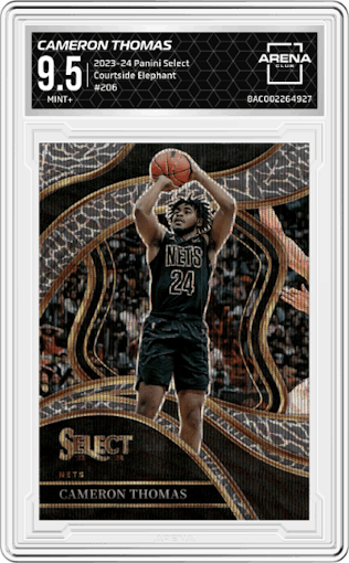 Cameron Thomas  from the 2023-24 Panini Select  set featuring a Elephant parallel graded by Arena Club and given an overall grade of 9.5.