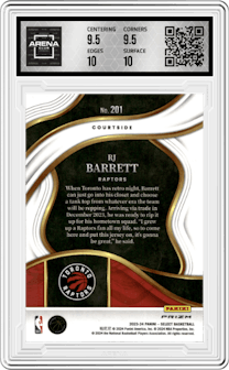 RJ Barrett from the 2023-24 Panini Select  set featuring a Elephant parallel graded by Arena Club and given an overall grade of 10.