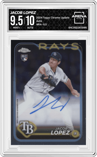 Jacob Lopez from the 2024 Topps Chrome Update set graded by Arena Club and given an overall grade of 9.5.