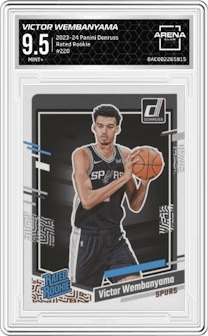 Victor Wembanyama from the 2023-24 Panini Donruss set graded by Arena Club and given an overall grade of 9.5.