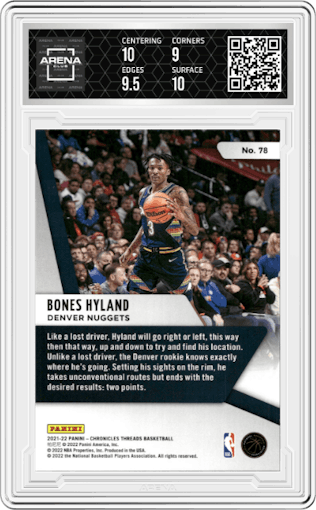 Bones Hyland from the 2021-22 Panini Chronicles set featuring a Asia Lucky Envelopes parallel graded by Arena Club and given an overall grade of 9.5.