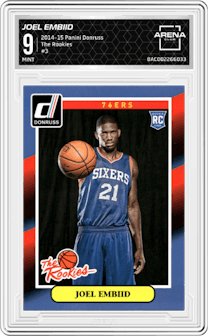 Joel Embiid from the 2014-15 Panini Donruss  set graded by Arena Club and given an overall grade of 9.