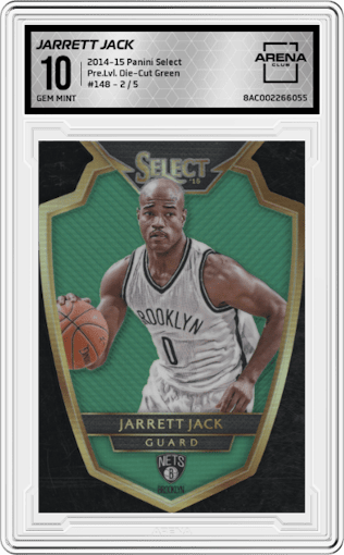 Jarrett Jack from the 2014-15 Panini Select set featuring a Die-Cut Green  parallel graded by Arena Club and given an overall grade of 10.