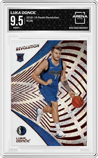 Luka Doncic from the 2018-19 Panini Revolution  set graded by Arena Club and given an overall grade of 9.5.