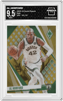 Al Horford from the 2023-24 Panini Phoenix set featuring a Gold parallel graded by Arena Club and given an overall grade of 9.5.