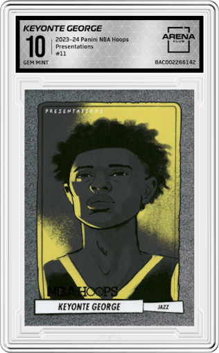 Keyonte George from the 2023-24 Panini NBA Hoops set graded by Arena Club and given an overall grade of 10.