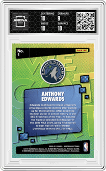 Anthony Edwards from the 2020-21 Panini NBA Hoops set graded by Arena Club and given an overall grade of 9.5.