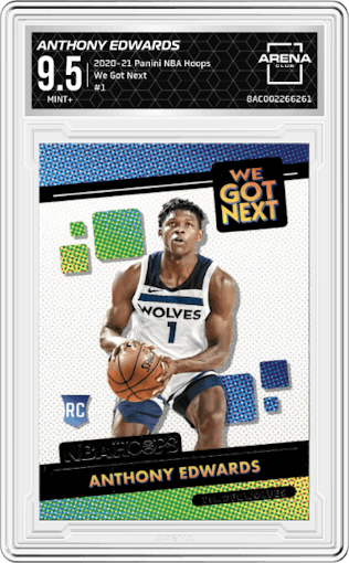Anthony Edwards from the 2020-21 Panini NBA Hoops set graded by Arena Club and given an overall grade of 9.5.