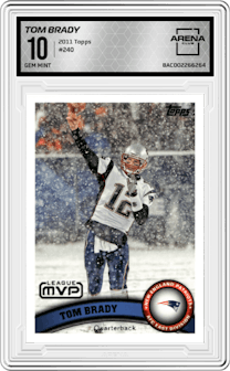 Tom Brady from the 2011 Topps set graded by Arena Club and given an overall grade of 10.