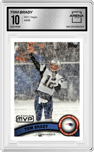 Tom Brady from the 2011 Topps set graded by Arena Club and given an overall grade of 10.