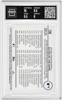 Shohei Ohtani/Mookie Betts from the 2024 Topps  set graded by Arena Club and given an overall grade of 9.5.