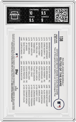Shohei Ohtani/Mookie Betts from the 2024 Topps  set graded by Arena Club and given an overall grade of 9.5.