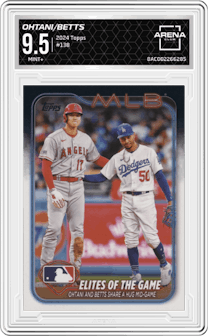 Shohei Ohtani/Mookie Betts from the 2024 Topps  set graded by Arena Club and given an overall grade of 9.5.