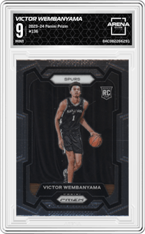 Victor Wembanyama from the 2023-24 Panini Prizm set graded by Arena Club and given an overall grade of 9.