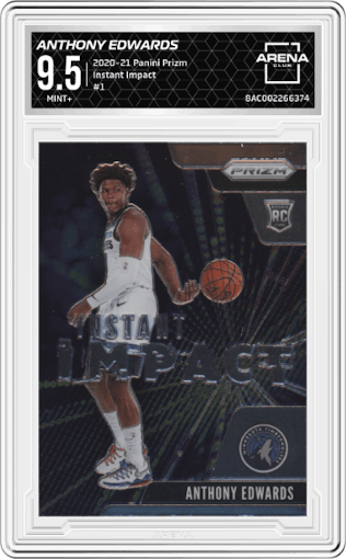 Anthony Edwards from the 2020-21 Panini Prizm set graded by Arena Club and given an overall grade of 9.5.