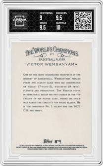 Victor Wembanyama from the 2023 Topps Allen & Ginter set graded by Arena Club and given an overall grade of 9.5.