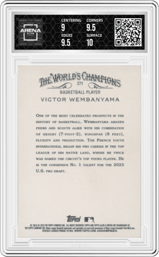 Victor Wembanyama from the 2023 Topps Allen & Ginter set graded by Arena Club and given an overall grade of 9.5.