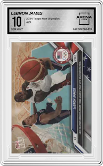LeBron James from the 2024 Topps Now Olympics set graded by Arena Club and given an overall grade of 10.