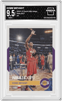 Kobe Bryant from the 2016-17 Panini NBA Hoops set graded by Arena Club and given an overall grade of 9.5.