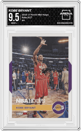 Kobe Bryant from the 2016-17 Panini NBA Hoops set graded by Arena Club and given an overall grade of 9.5.