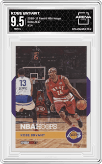 Kobe Bryant from the 2016-17 Panini NBA Hoops set graded by Arena Club and given an overall grade of 9.5.