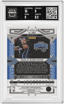 Paolo Banchero from the 2022-23 Panini Obsidian set graded by Arena Club and given an overall grade of 9.