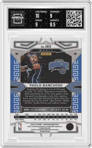 Paolo Banchero from the 2022-23 Panini Obsidian set graded by Arena Club and given an overall grade of 9.