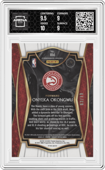 Onyeka Okongwu from the 2020-21 Panini Select  set featuring a Disco Gold parallel graded by Arena Club and given an overall grade of 9.5.