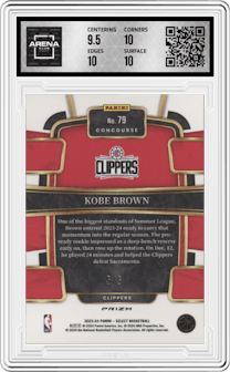 Kobe Brown from the 2023-24 Panini Select  set featuring a Green Prizm parallel graded by Arena Club and given an overall grade of 10.