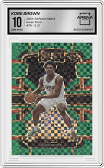 Kobe Brown from the 2023-24 Panini Select  set featuring a Green Prizm parallel graded by Arena Club and given an overall grade of 10.