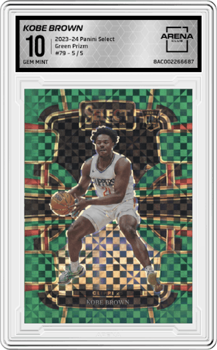 Kobe Brown from the 2023-24 Panini Select  set featuring a Green Prizm parallel graded by Arena Club and given an overall grade of 10.