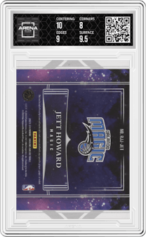 Jett Howard from the 2023-24 Panini Origins set featuring a Green parallel graded by Arena Club and given an overall grade of 8.5.