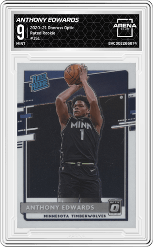 Anthony Edwards from the 2020-21 Panini Donruss Optic set graded by Arena Club and given an overall grade of 9.