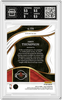 Amen Thompson from the 2023-24 Panini Select  set featuring a  Tectonic parallel graded by Arena Club and given an overall grade of 9.5.