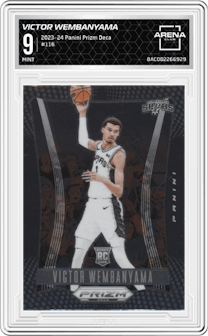 Victor Wembanyama from the 2023-24 Panini Prizm Deca set graded by Arena Club and given an overall grade of 9.
