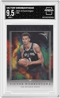 Victor Wembanyama from the 2023-24 Panini Origins set graded by Arena Club and given an overall grade of 9.5.
