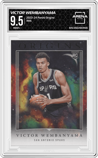 Victor Wembanyama from the 2023-24 Panini Origins set graded by Arena Club and given an overall grade of 9.5.