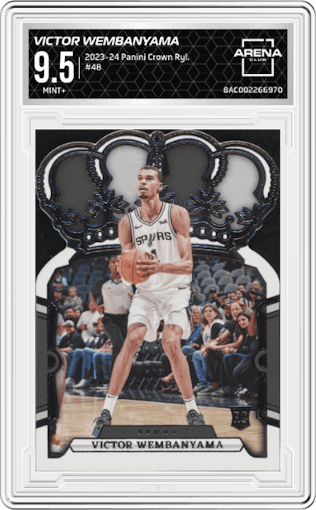 Victor Wembanyama from the 2023-24 Panini Crown Royale  set graded by Arena Club and given an overall grade of 9.5.
