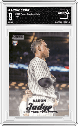 Aaron Judge from the 2017 Topps Stadium Club set graded by Arena Club and given an overall grade of 9.