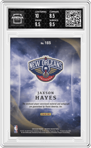 Jaxson Hayes from the 2019-20 Panini Origins set graded by Arena Club and given an overall grade of 9.